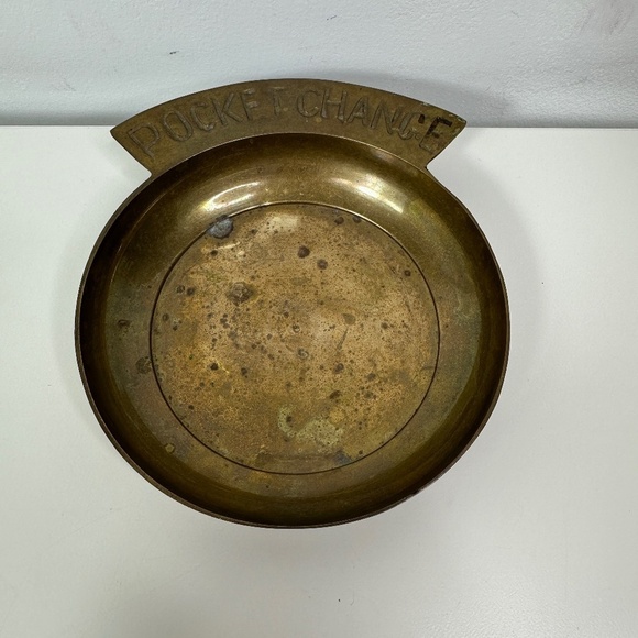 Vintage Mid Century Solid Brass Pocket Change Dish 5” Trinket Tray - Picture 1 of 9